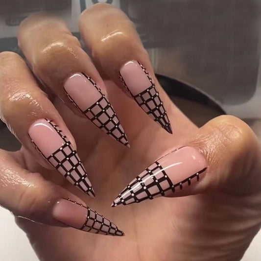 Black Checkered French Tip Press-on Nails